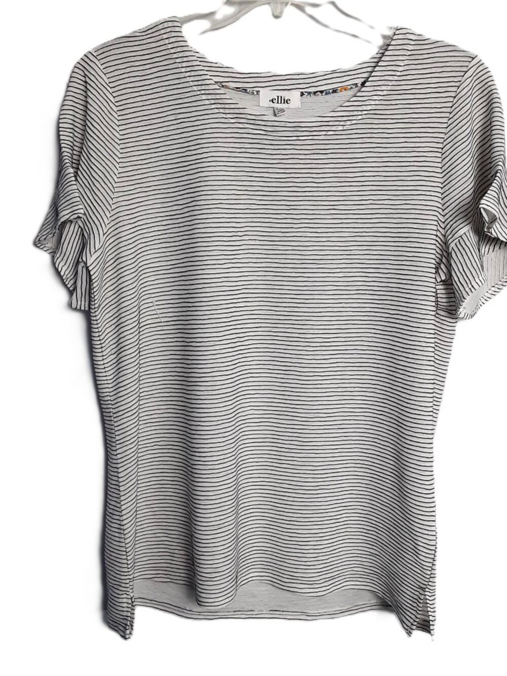 Ellie Blouse Size XL Pullover Short Sleeve Black/White Round Neck Easy Care.